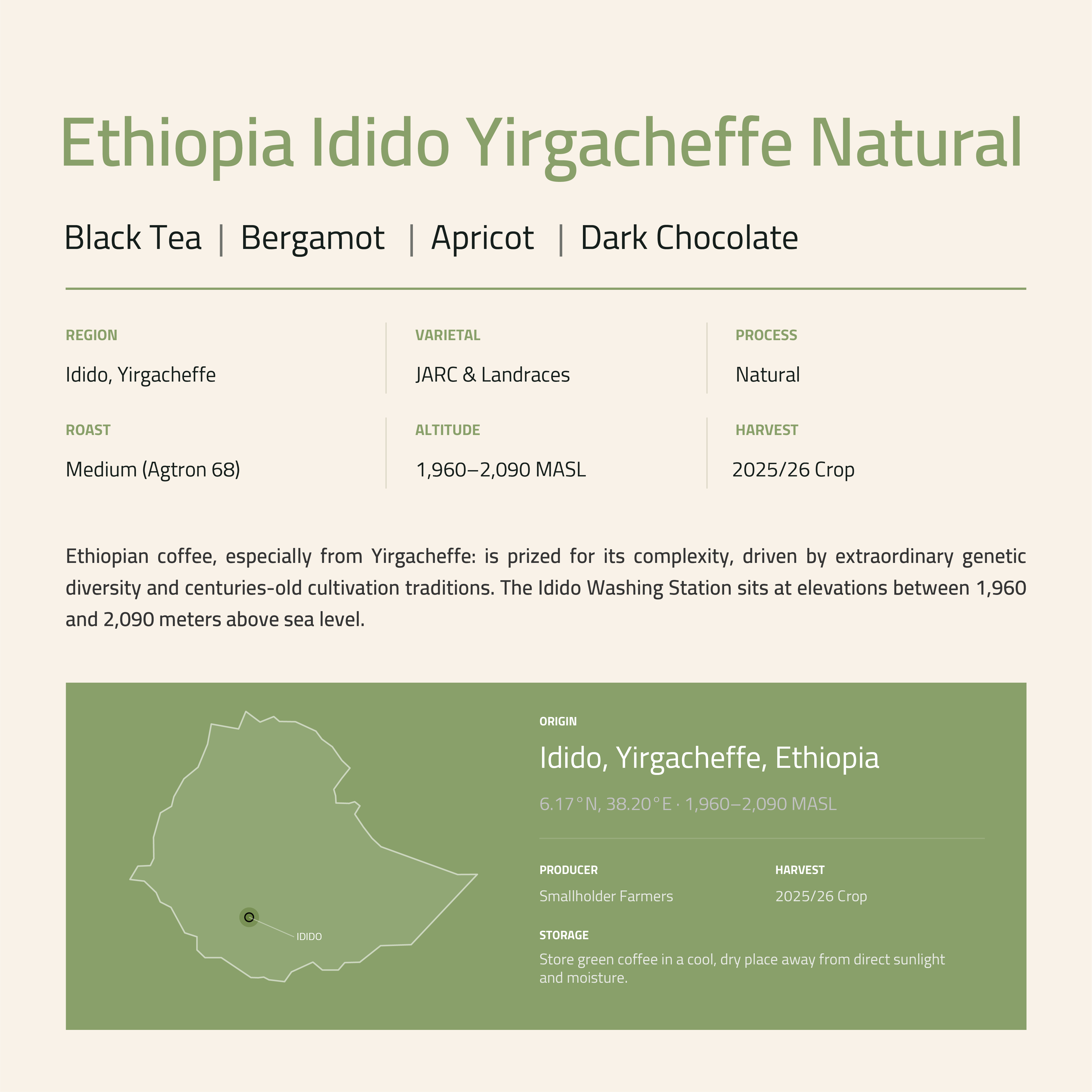 Ethiopia Idido Yirgacheffe Natural Green Coffee Beans
