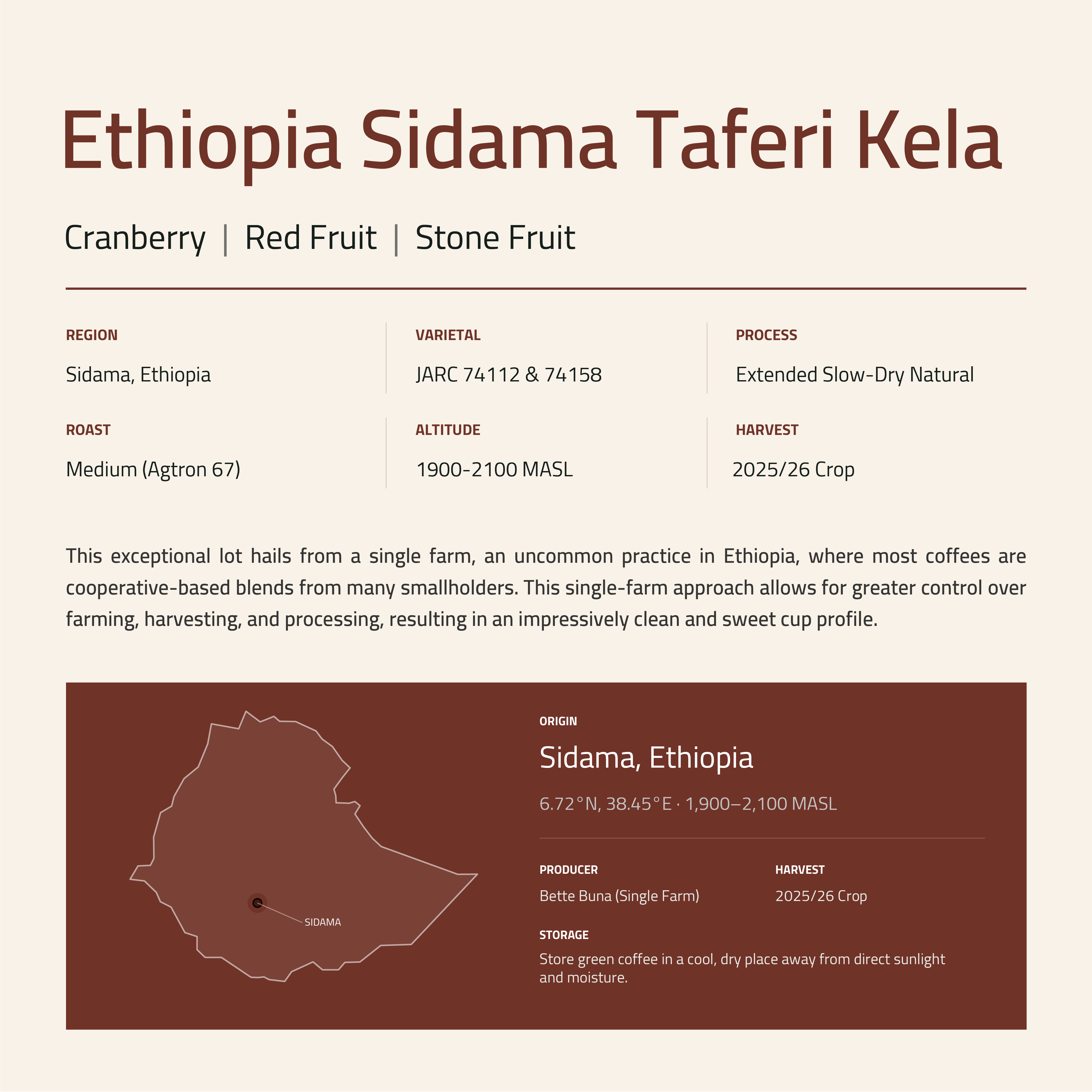 Ethiopia Sidama Taferi Kela Roasted Coffee Beans