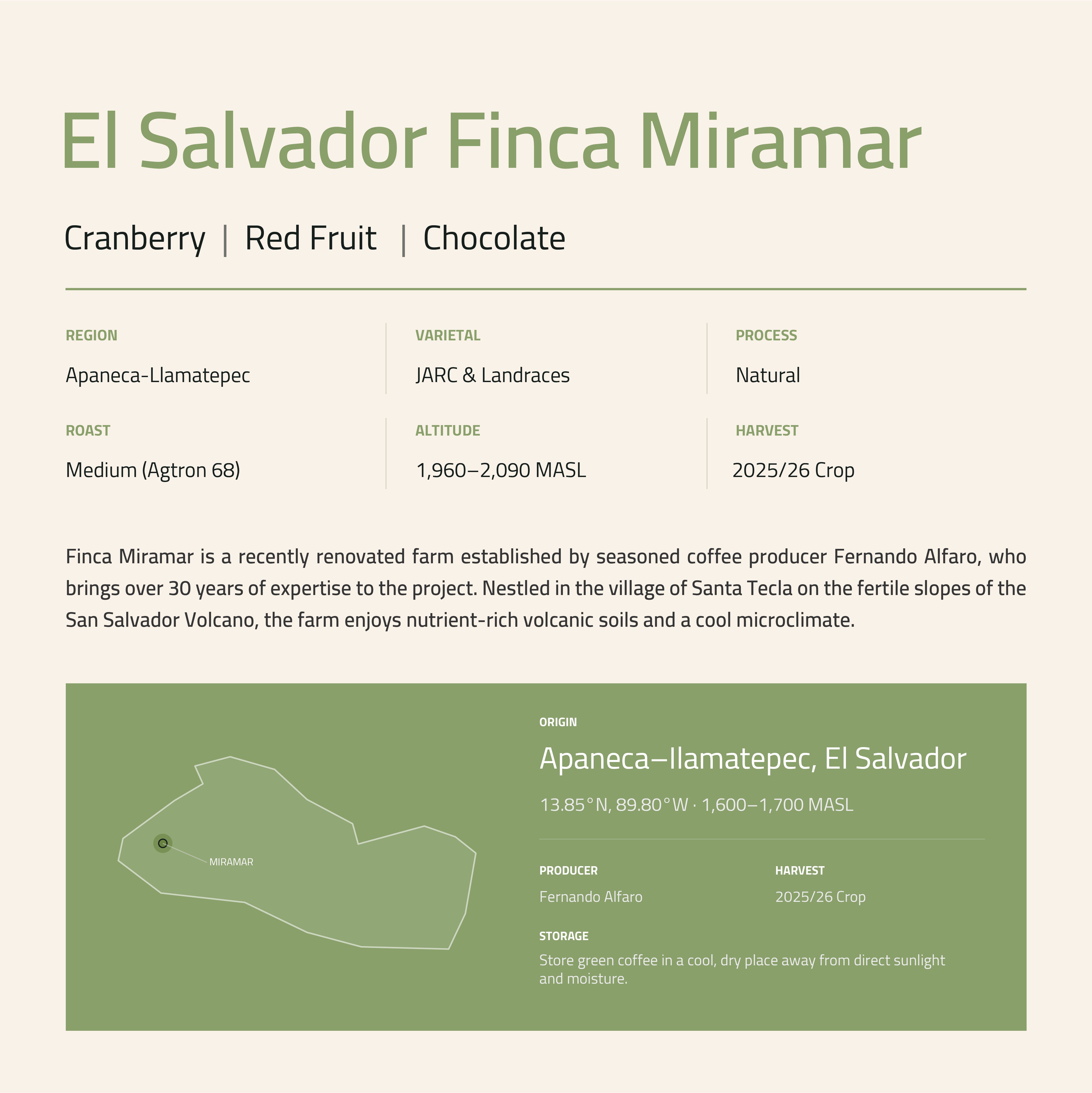 El Salvador Finca Miramar Green Coffee Beans