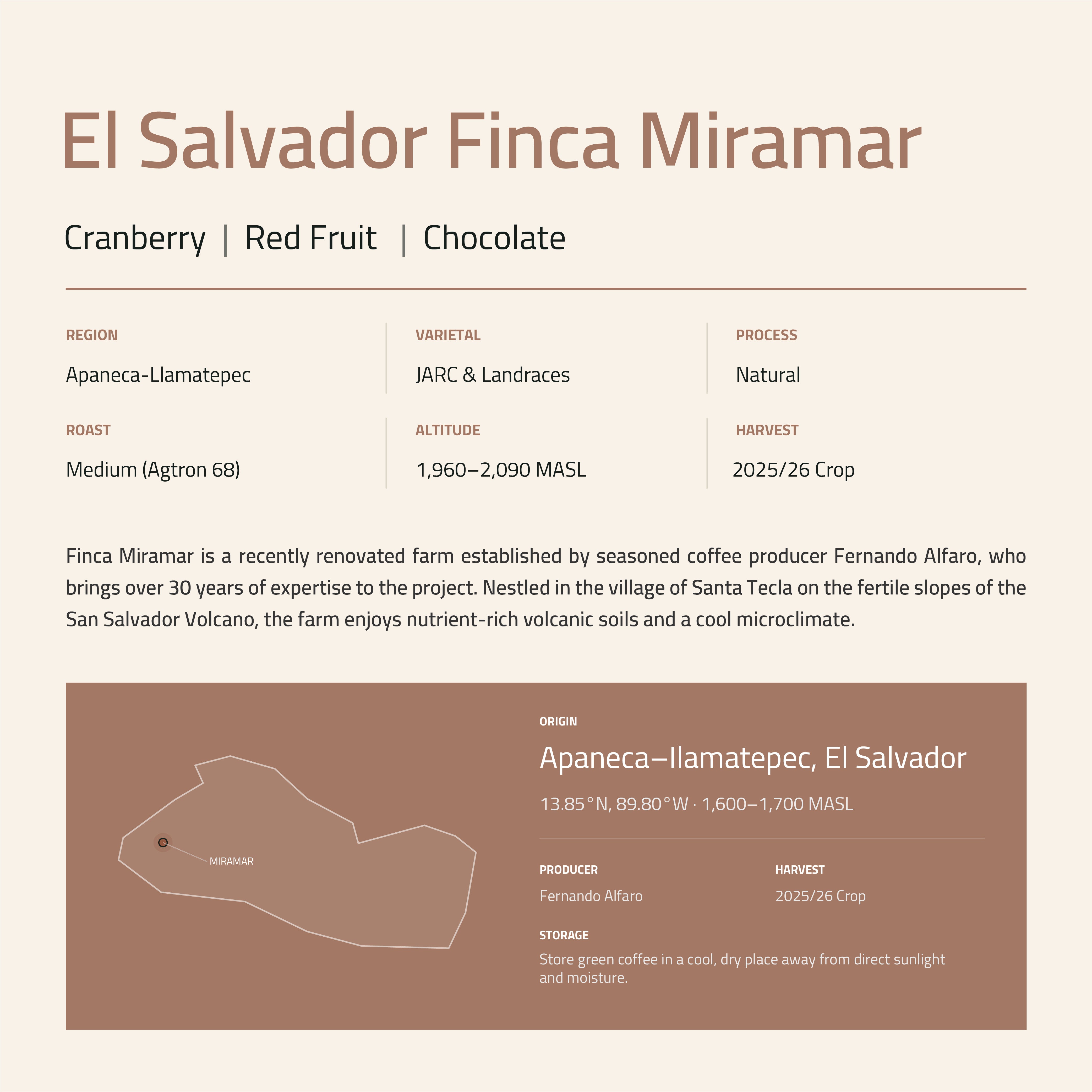 El Salvador Finca Miramar Roasted Coffee Beans