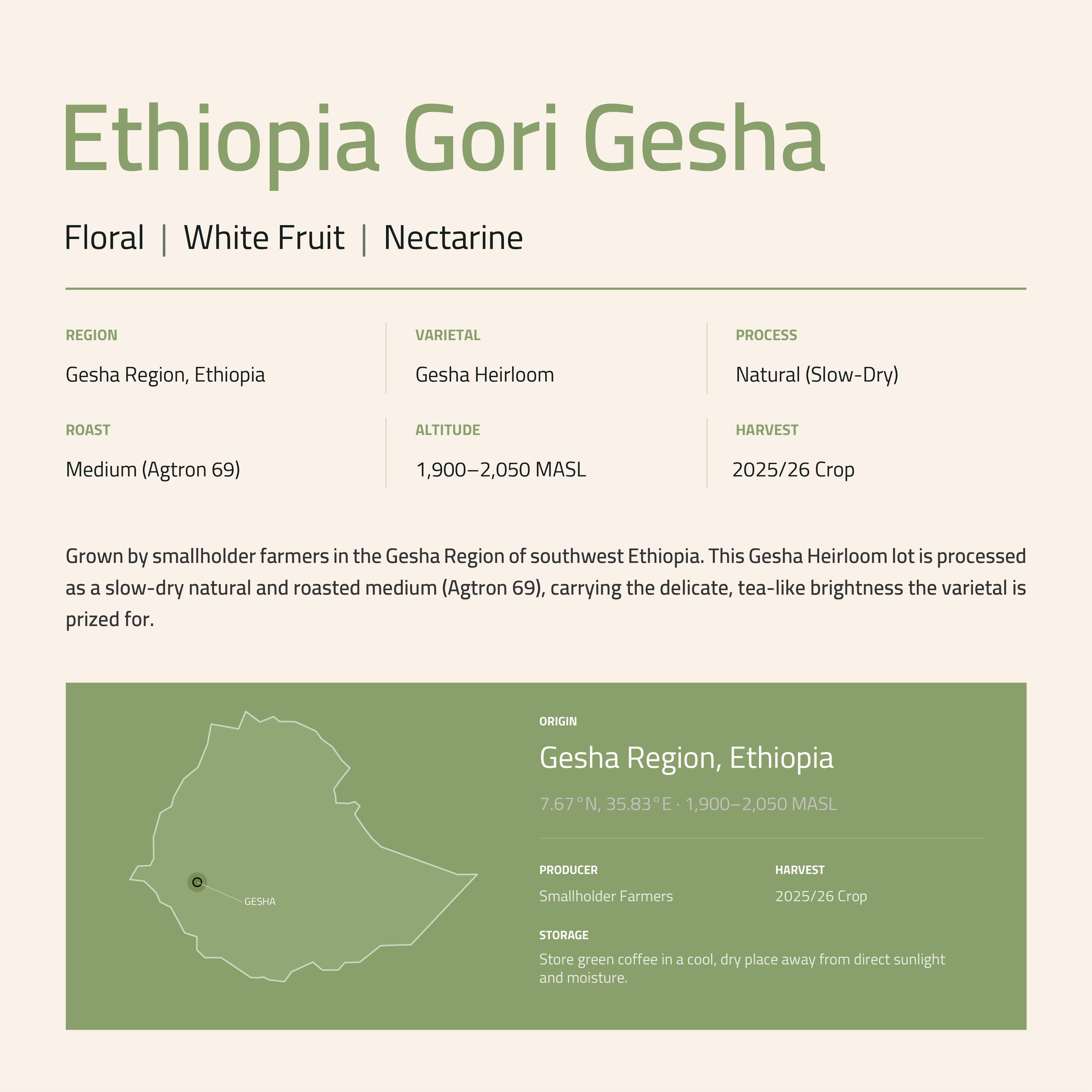 Ethiopia Gori Gesha Green Coffee Beans