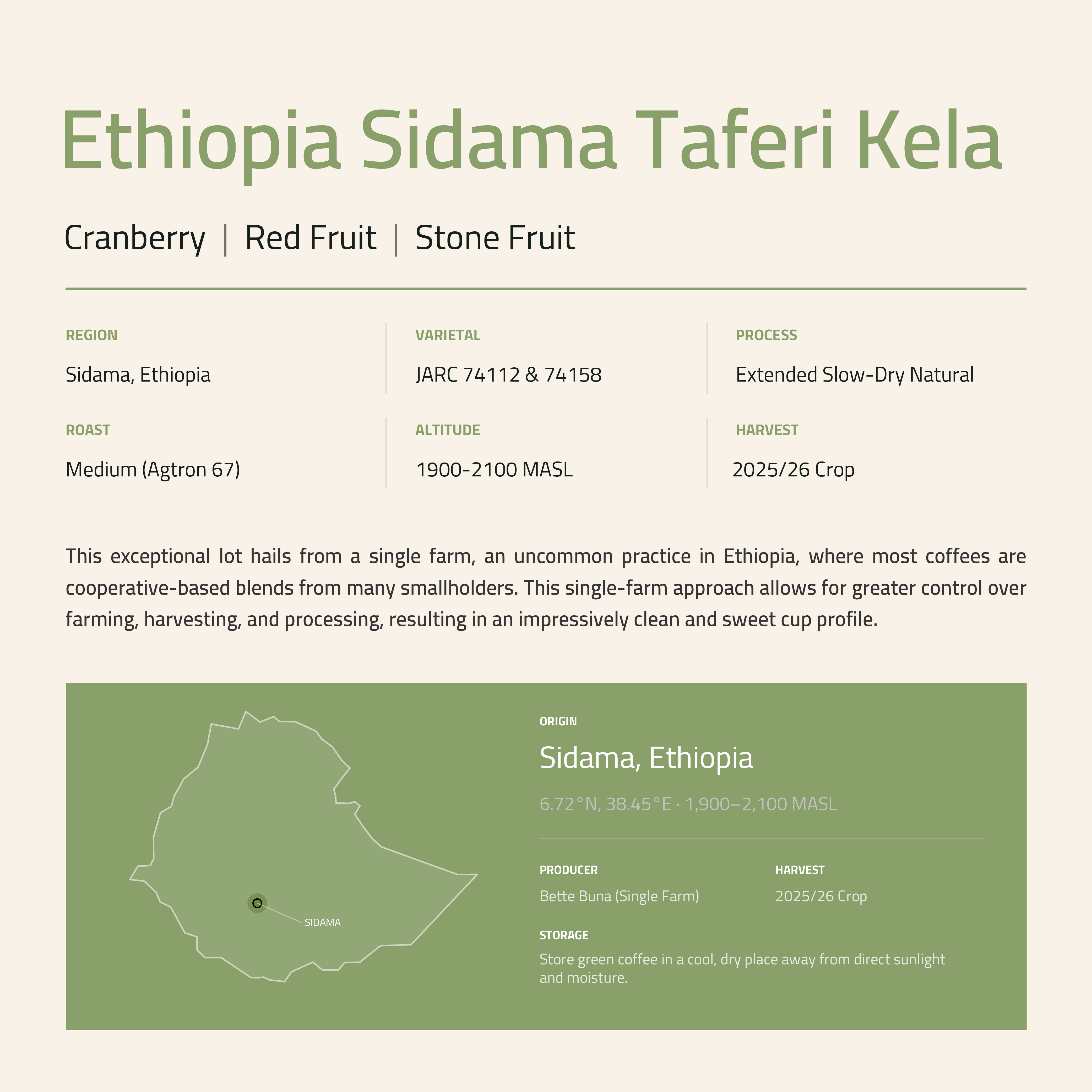 Ethiopia Sidama Taferi Kela Green Coffee Beans