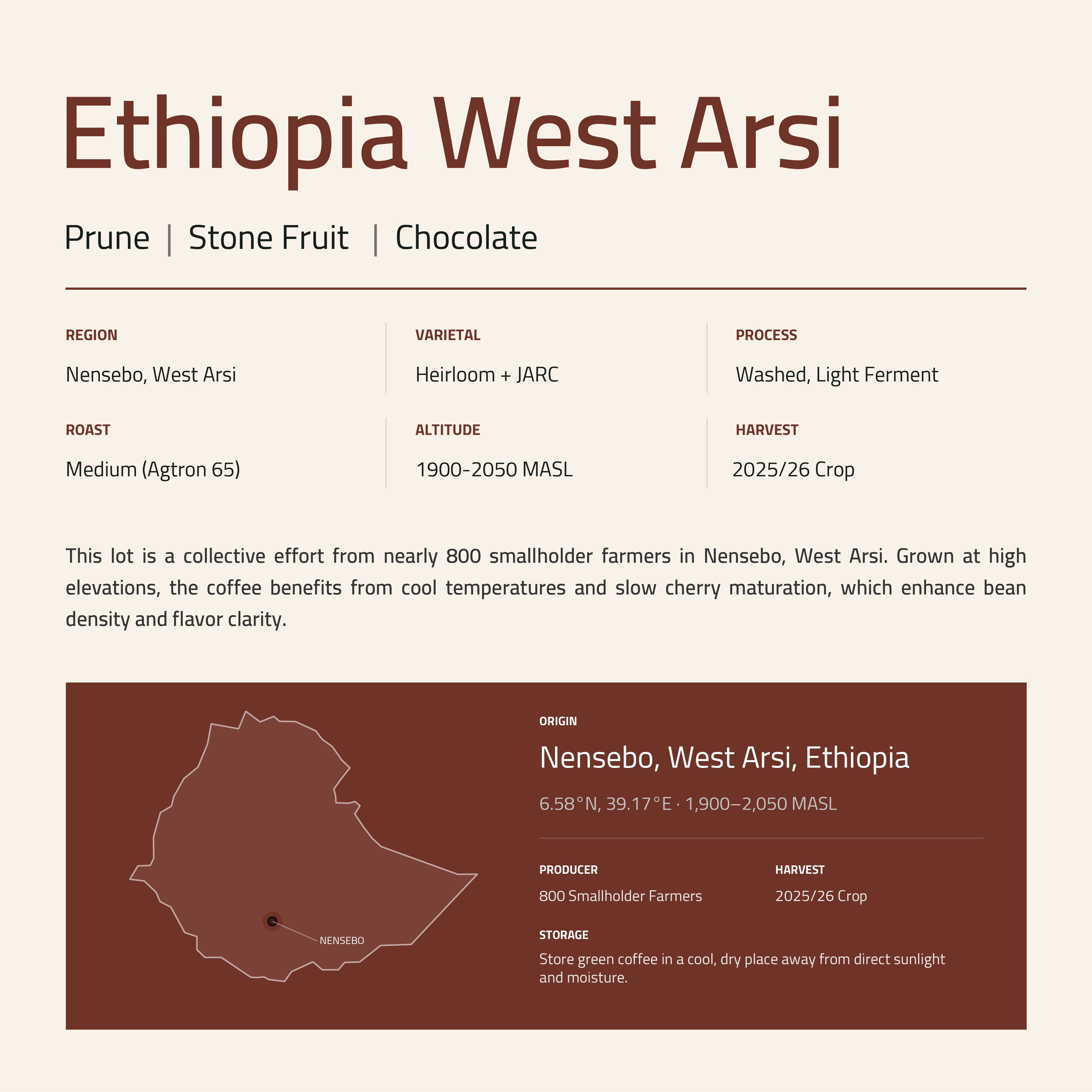 Ethiopia West Arsi Roasted Coffee Beans