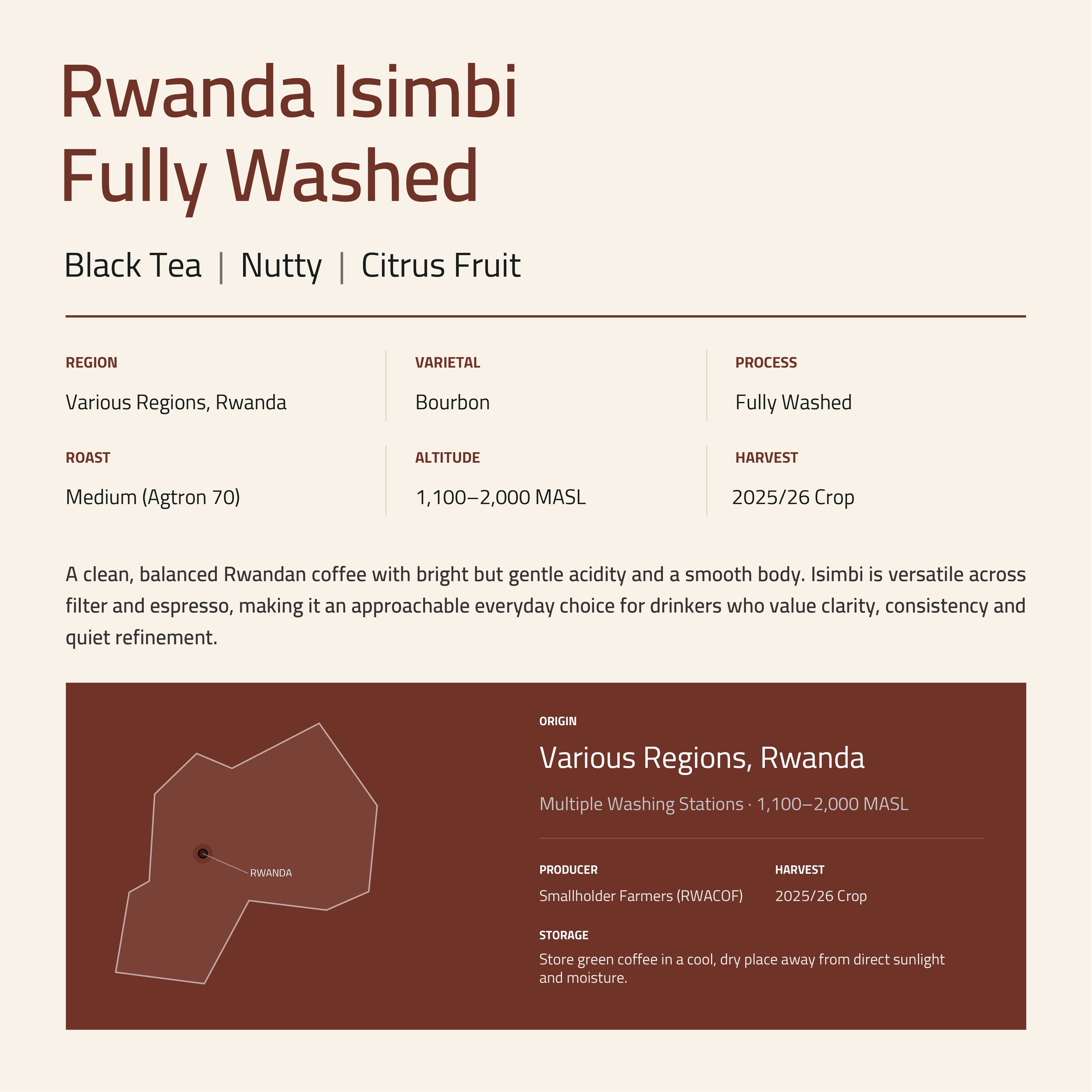 Rwanda Isimbi Fully Washed Roasted Coffee Beans