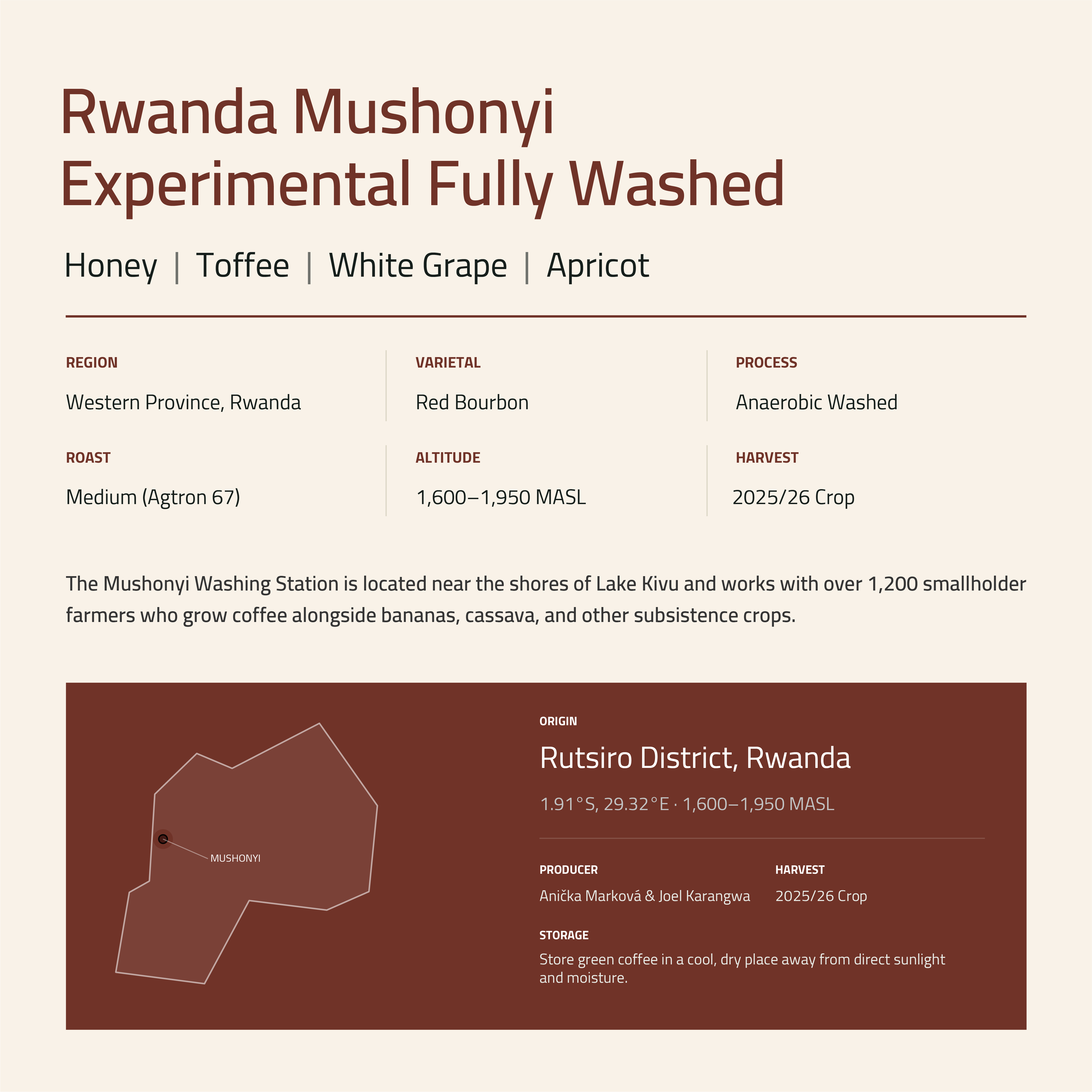 Rwanda Mushonyi Experimental Fully Washed Roasted Coffee Beans