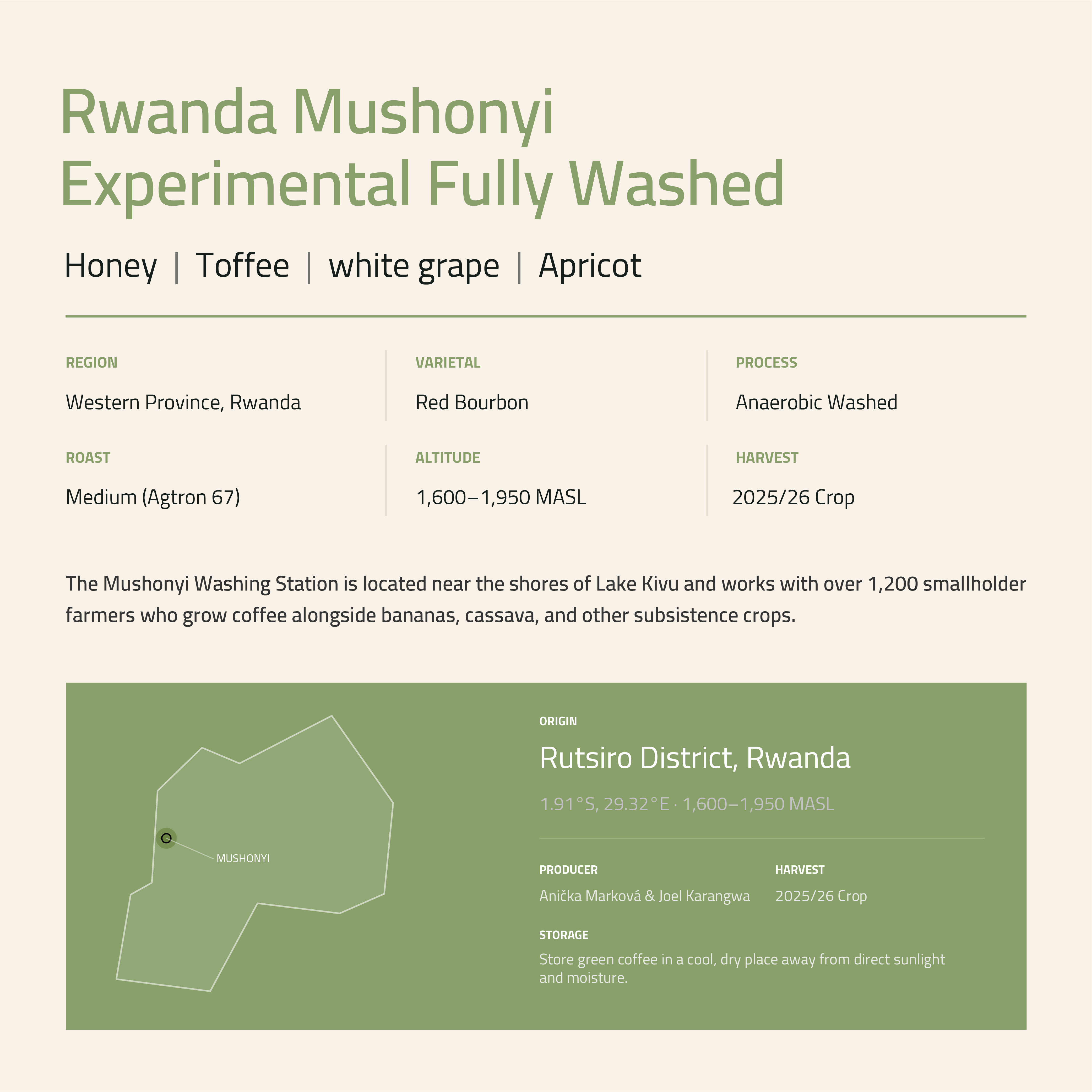 Rwanda Mushonyi Experimental Fully Washed Green Coffee Beans